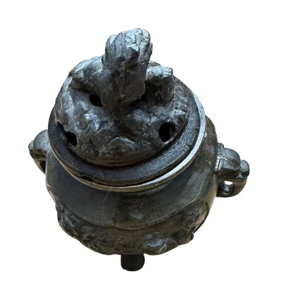 Chinese Triple Footed Brass Incense Burner Guardian Foo‎ Dog Lion Head 3.5” - Picture 3 of 8